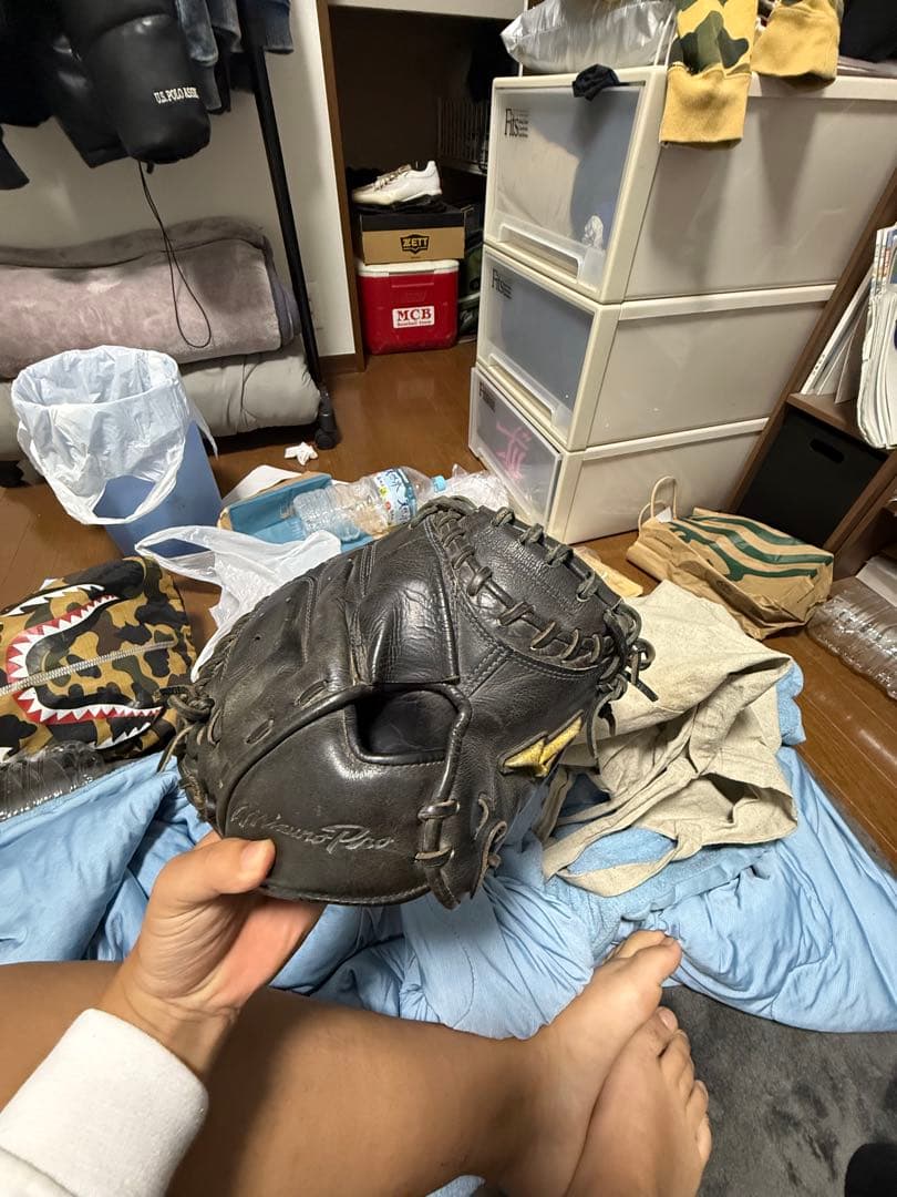 ミズノプロ硬式用キャッチャーミット黒 使用感あり