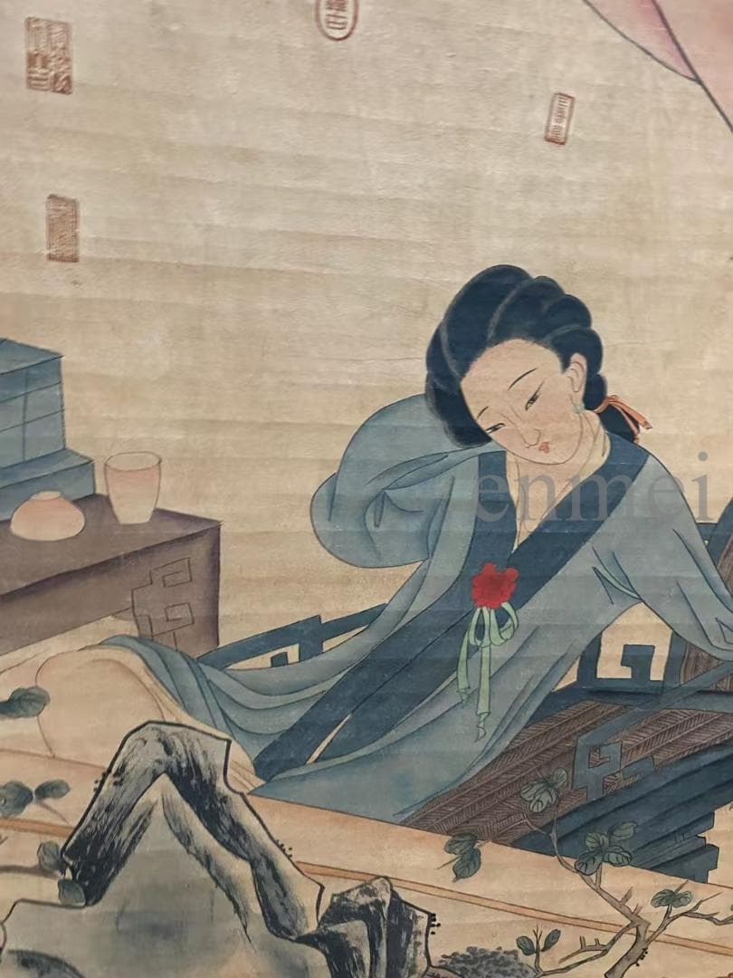 中国古美術・旧藏・明代風・唐寅款・人物図・手描き中堂画・宣紙・掛軸・書画・骨董