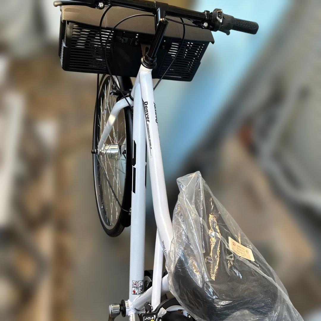 ‼️新品未使用品‼️Denver シティサイクル ホワイト 鍵付きバスケット付き6段