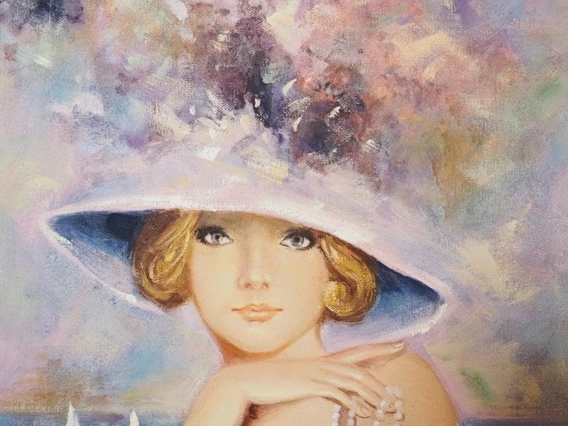 人物画　油絵　ベルナール・シャロワ　フランス　F6　額付き　手描き　肉筆