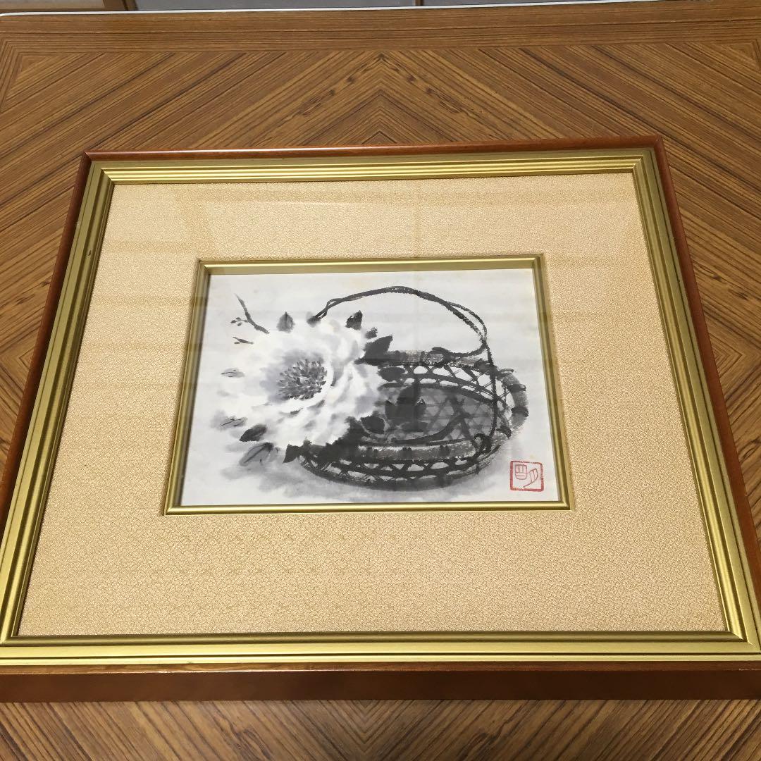 あきづきあきら 穐月明 水墨画 籠の牡丹