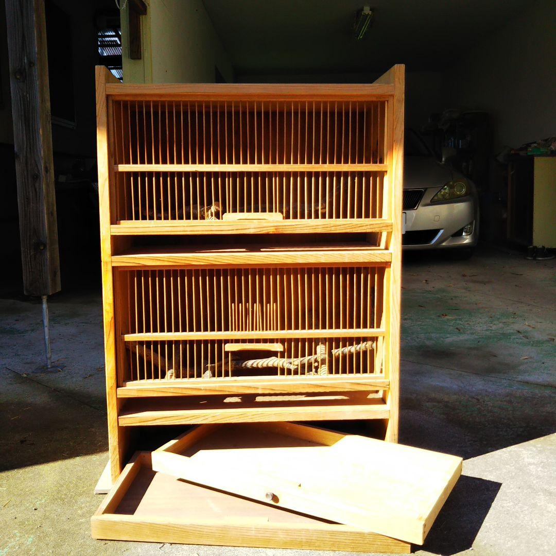 鳥籠 木製の鳥かご　大型 二段作り