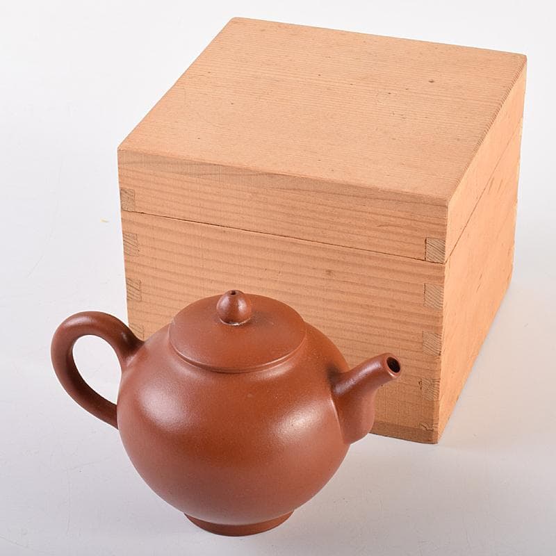 中国　孟臣製　紫砂　朱泥　急須　茶壷　時代箱付　D　R7592