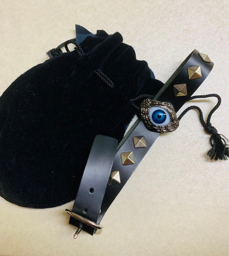 hide 目玉　レザー　ブラック　黒　レザーチョーカー　ストラップ　ネックレス