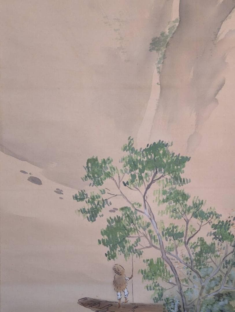 【真作】掛軸　山路の旅人図　秋の情景　南画風山水画　文人山水の佳作　T106