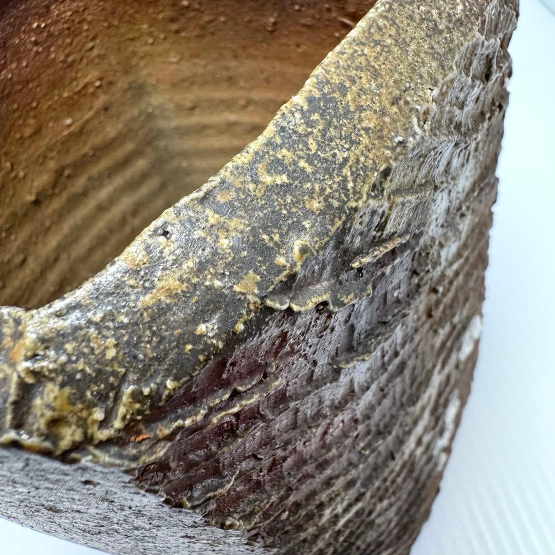 未使用 備前焼 山下譲治 持ち手付き 花入 花瓶 花生 壺 伝統工芸 美術品