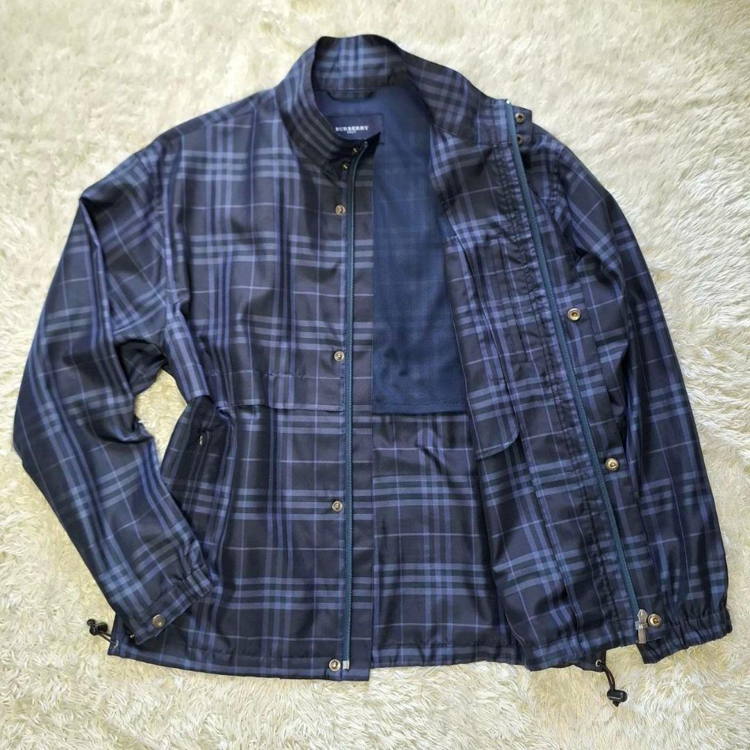 美品 希少Lサイズ バーバリーゴルフ ナイロン ジャケット ノバチェック 青系