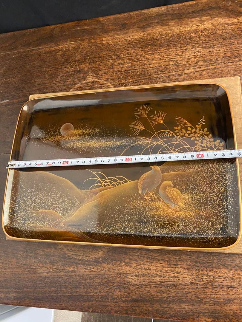 金蒔絵盆 金箔装飾　日本工藝　茶道具，古美術　骨董　漆器