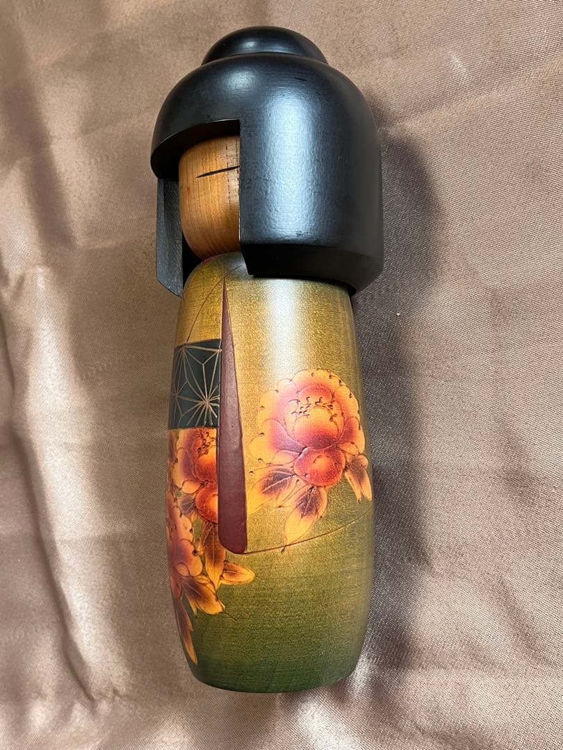 創作こけし 翠崕之作 特大 28cm 越後村上 手描き 牡丹