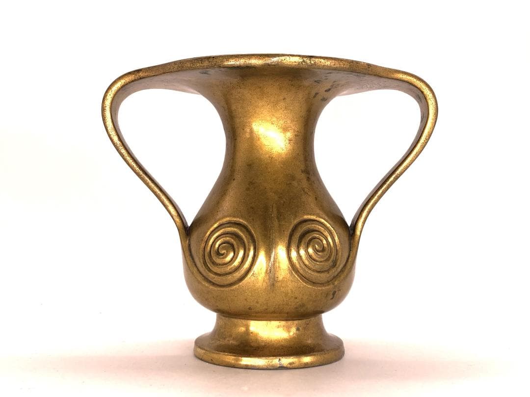 【 江戸期金銅製双耳花器 】　渡来古代様式　寺院仏具