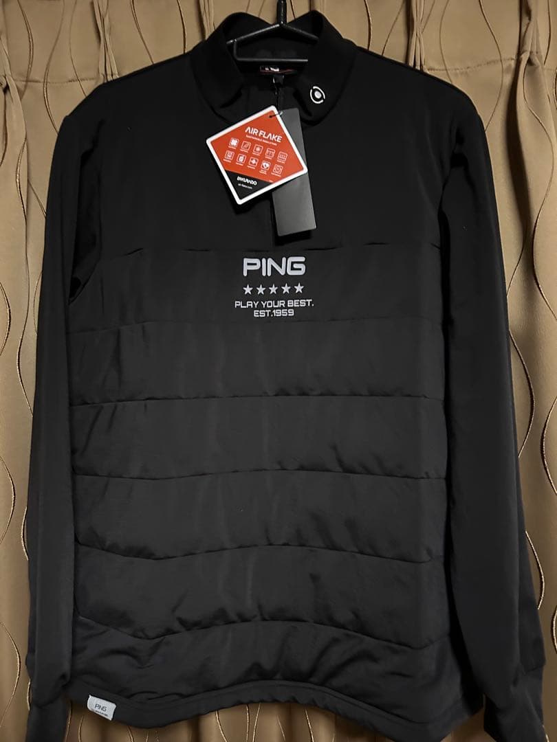 PING ブラック 長袖ハーフジップシャツ