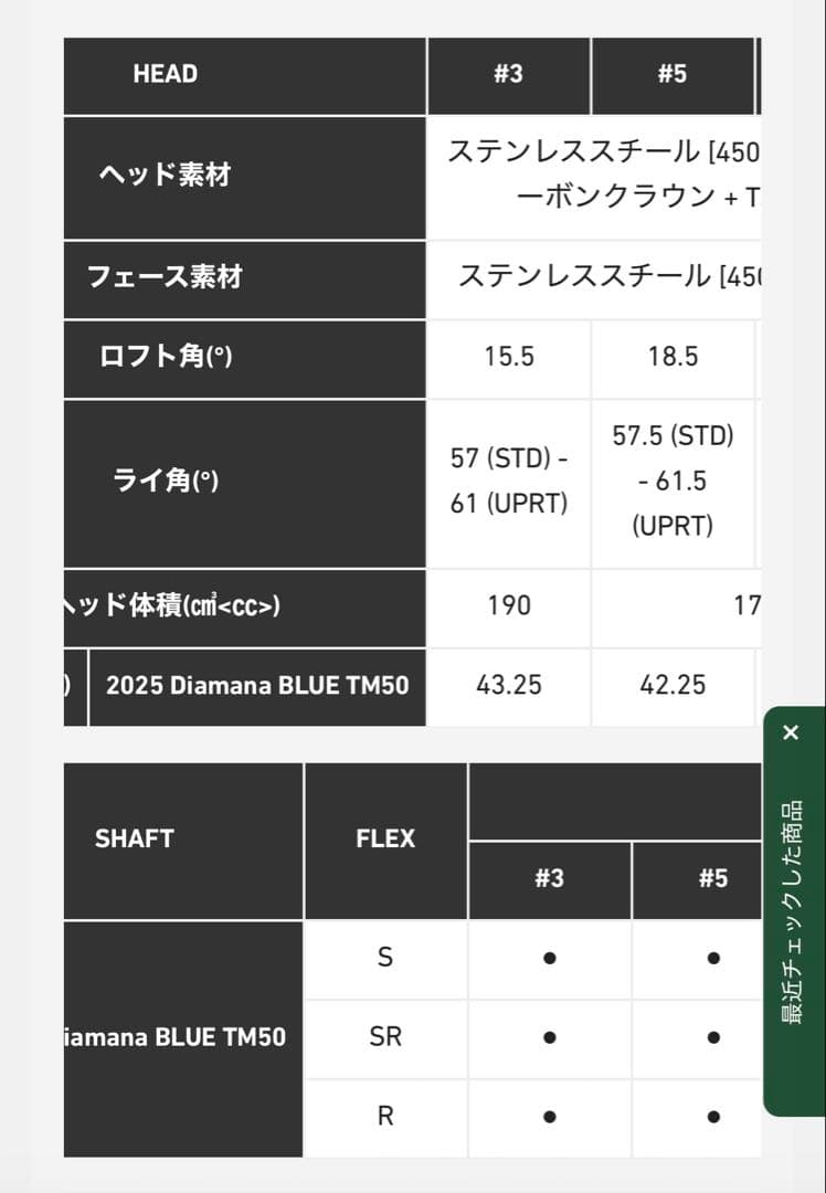 【QI35 5W純正】Diamana BLUE TM 50 S シャフト