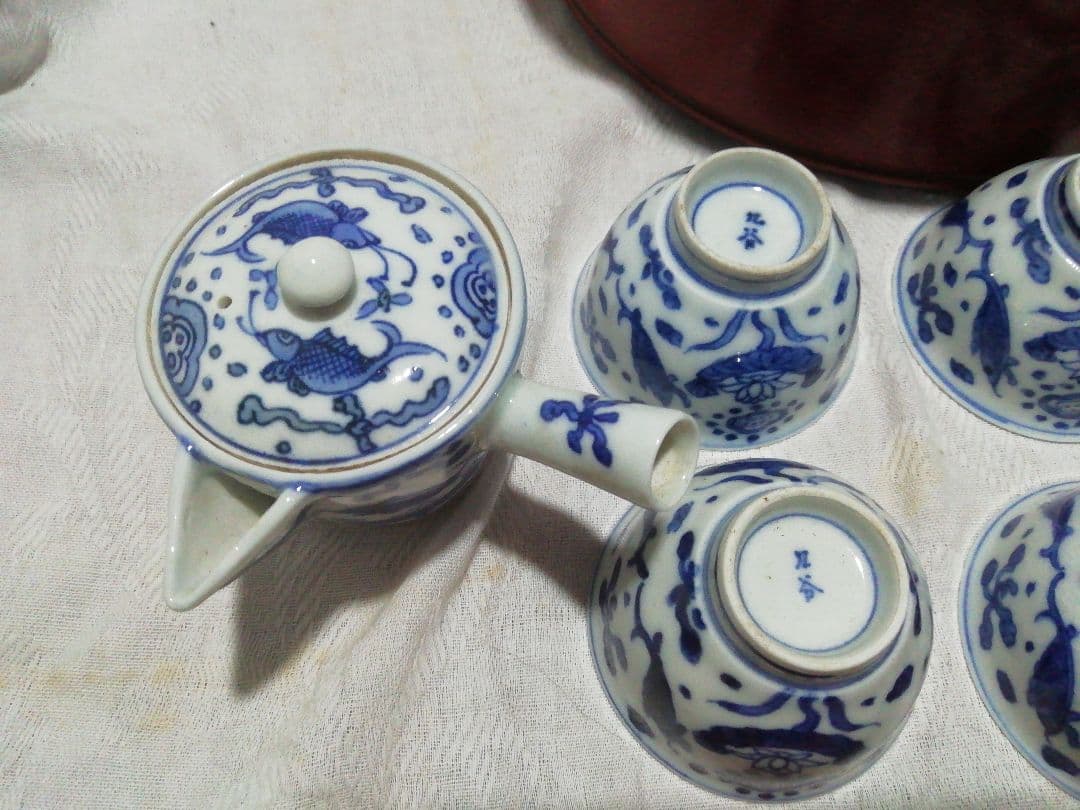 ♪時代九谷染付 煎茶揃い　朱漆茶櫃共