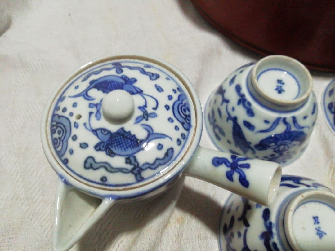 ♪時代九谷染付 煎茶揃い　朱漆茶櫃共