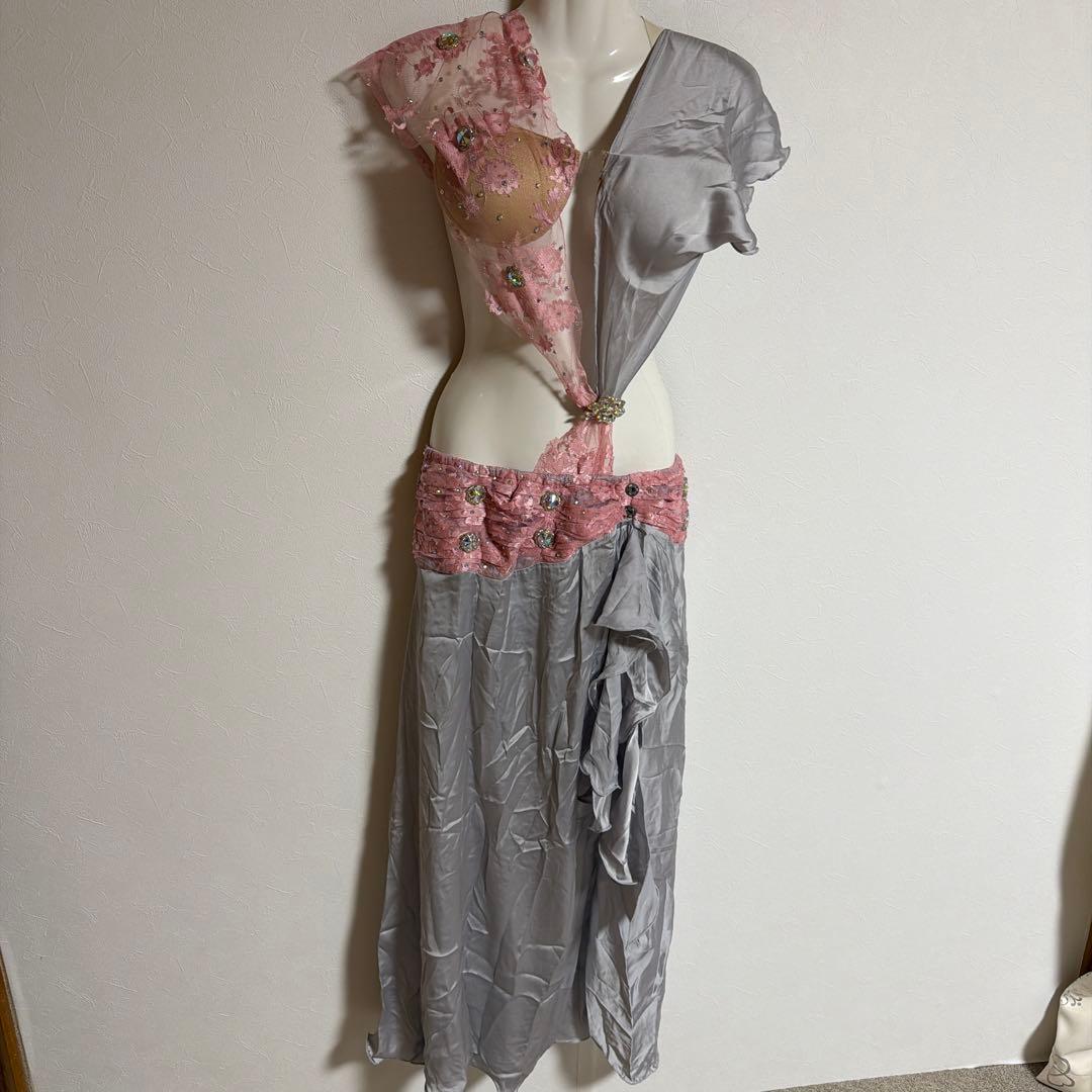 ベリーダンス セットアップ グレー ピンク