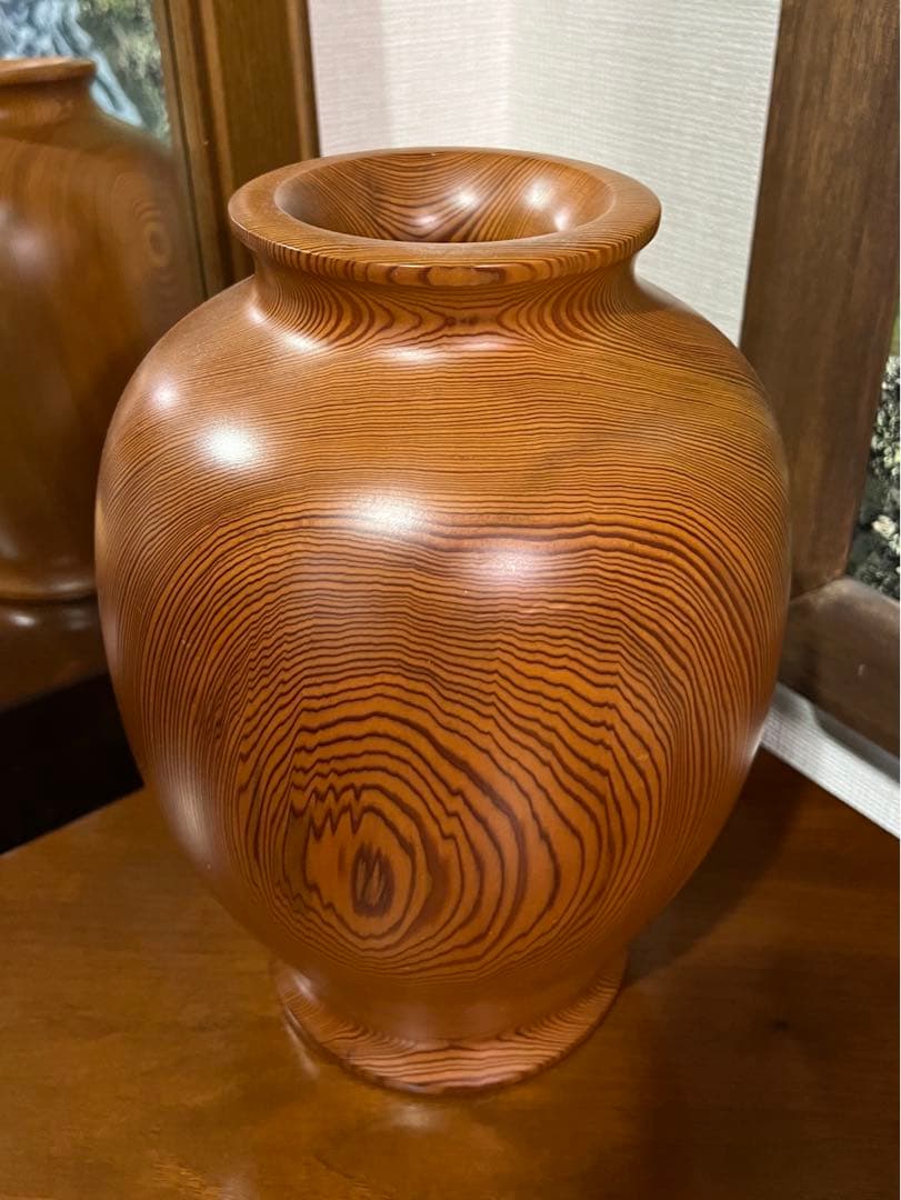 屋久杉　壺　花入　骨董品　岳南英世作　土埋木製 屋久杉加工協同組合