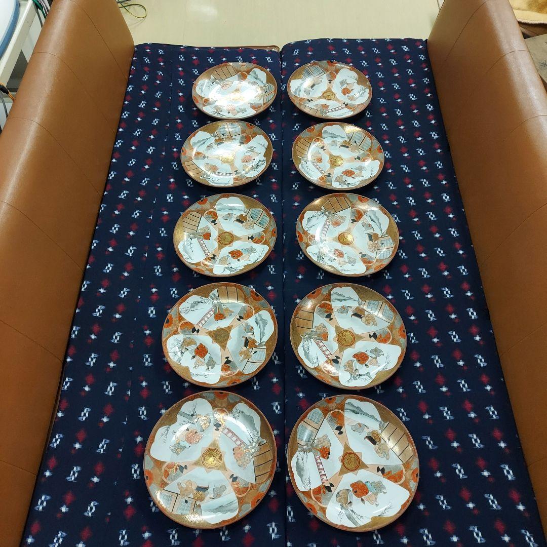 九谷焼　赤絵　八寸皿　 明治時代