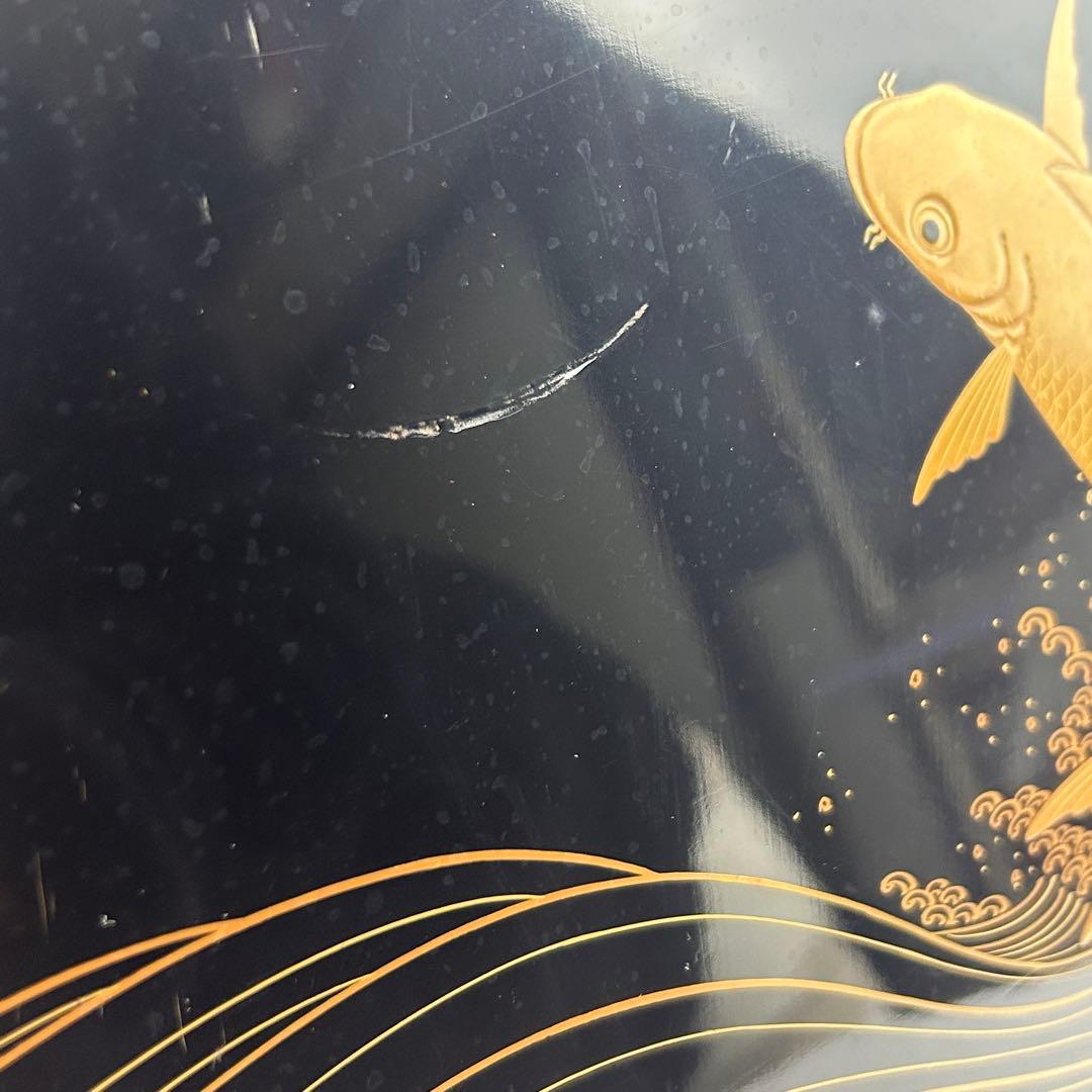 輪島塗 脚付き御膳 10枚揃 鯉蒔絵 黒塗 木箱付　古漆器