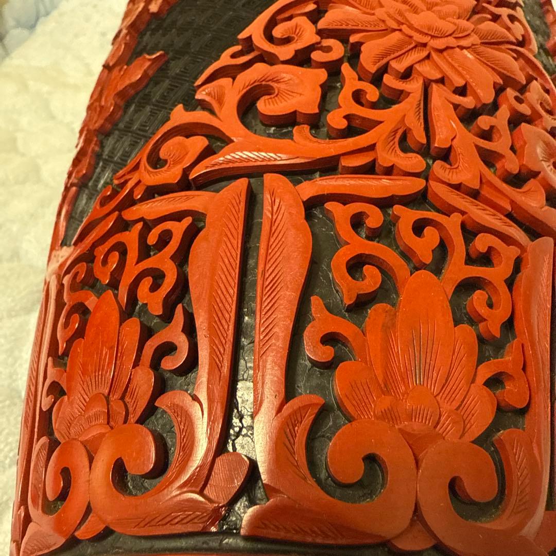 中国美術 大花瓶 堆朱 堆黑 花鳥 唐木台 紫檀 花梨 一輪挿し美品