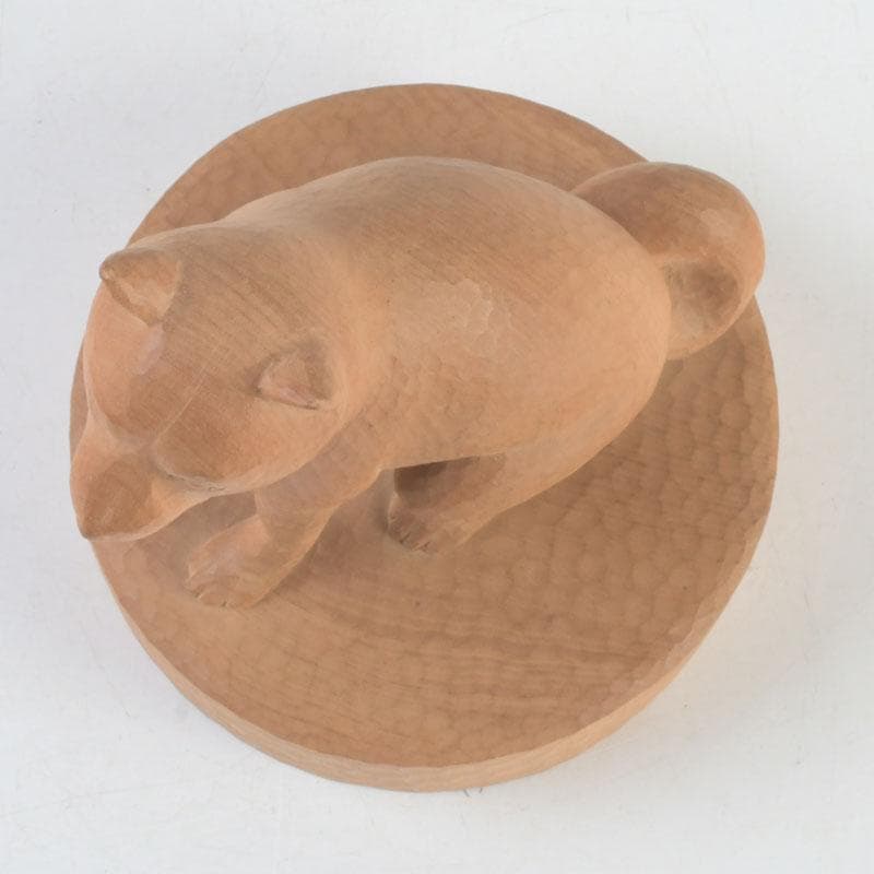 新木　氷馬 富山県工芸家　得地秀生作　木彫　犬　置物　共箱　V　9559