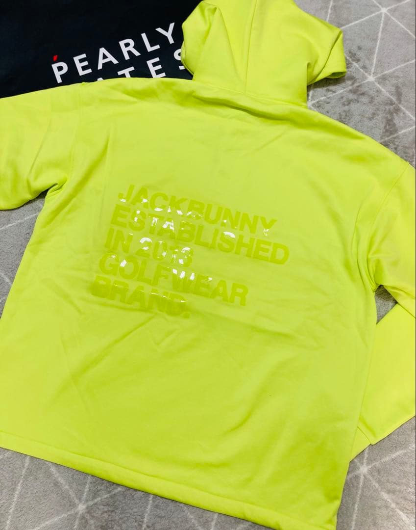 新品 パーリーゲイツ ジャックバニー ソフトタッチ 裏起毛パーカー(6)LL/黄