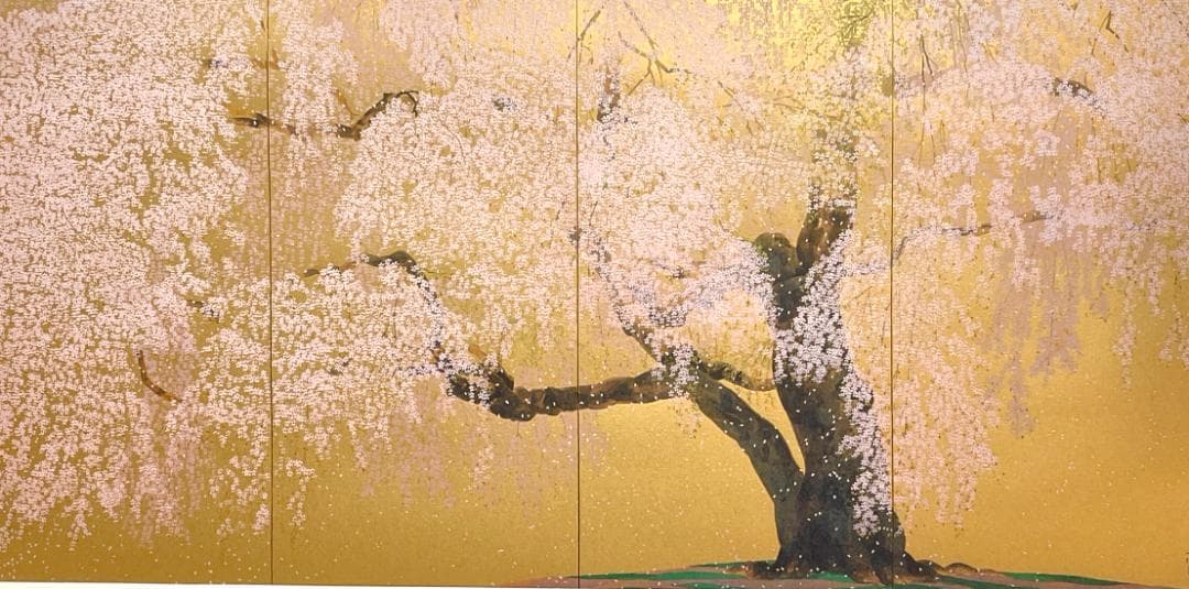 【新品】中島千波 『醍醐寺三宝院枝垂桜..』ポスター 複製画　額付き　 金色背景