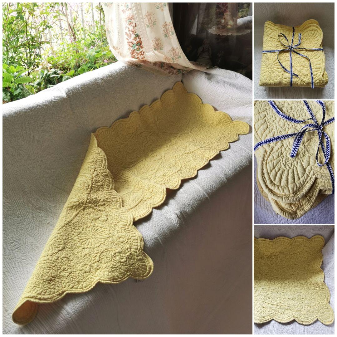 ヴィンテージフランス トラプント ブティ風キルト 向日葵＆花レリーフ 