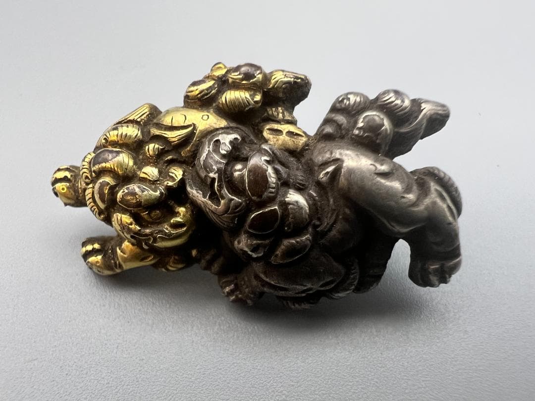 【海】江戸明治期　金具　龍　獅子　蛍文など　５点セット　金銀象嵌　銅鉄製　骨董品