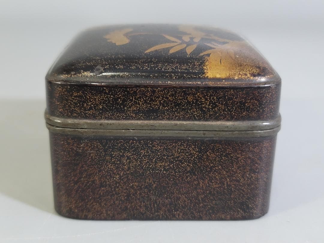 DT340 古美術 時代蒔絵 錫口 香合 蓋物