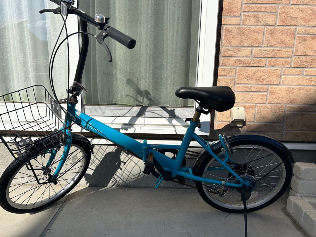 折りたたみ自転車 青 バスケット付き