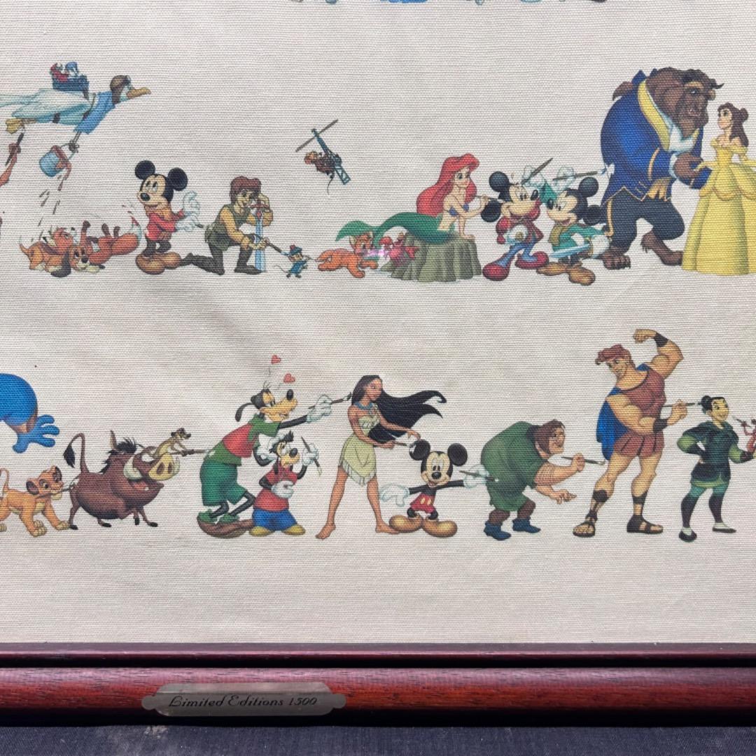 ▽Na右1007 ディズニー 1500枚限定 100周年記念　布ポスター 額装