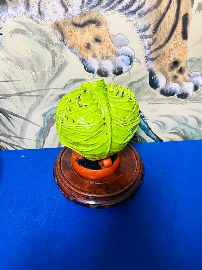 清朝　珍品 中国美術 古玩 乾隆年製 在款 キャベツ レタス 野菜 陶製置物