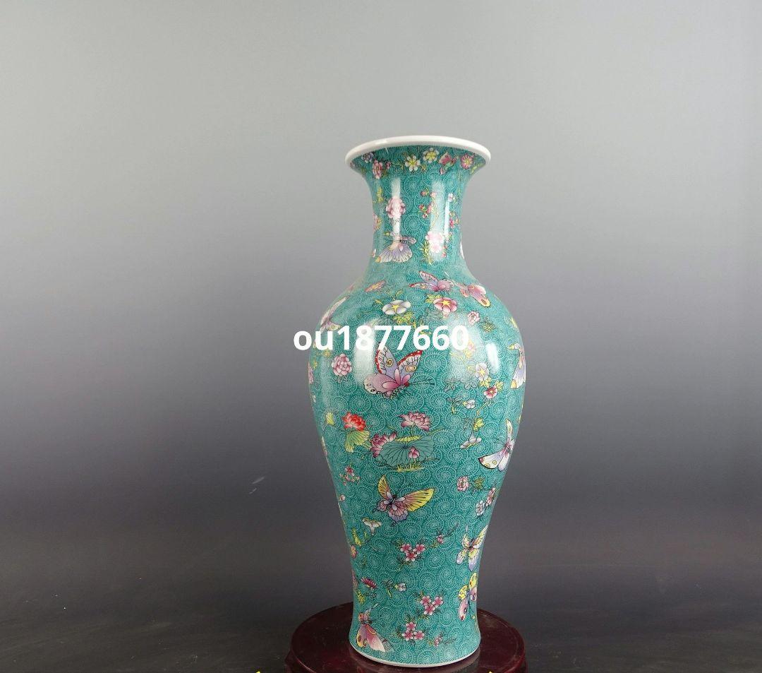 清雍正黄釉五彩胡蝶賞瓶 景徳鎮 陶磁器 装飾品 現代工芸品 美術品 置物