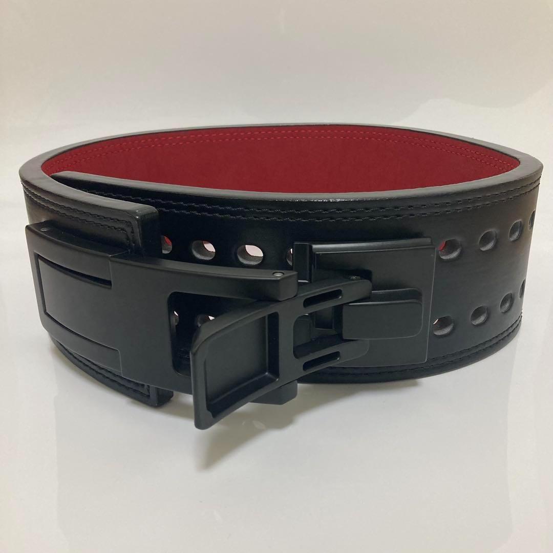 〈訳あり〉パワーベルト レバーアクション 本革 ワンタッチ可変式 13㎜厚 黒赤