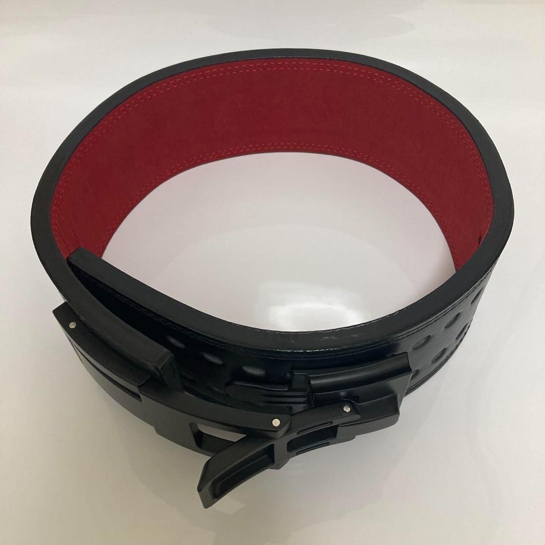 〈訳あり〉パワーベルト レバーアクション 本革 ワンタッチ可変式 13㎜厚 黒赤