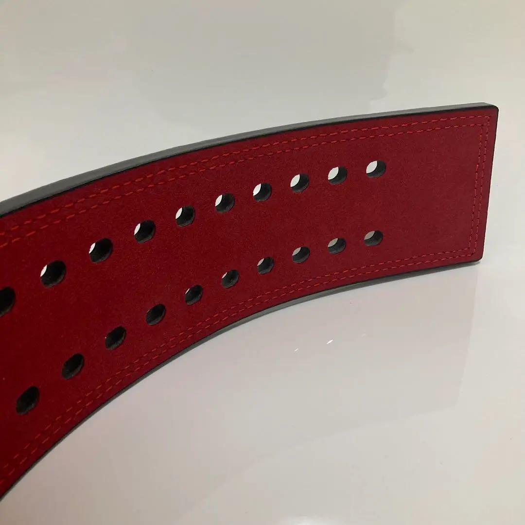 〈訳あり〉パワーベルト レバーアクション 本革 ワンタッチ可変式 13㎜厚 黒赤