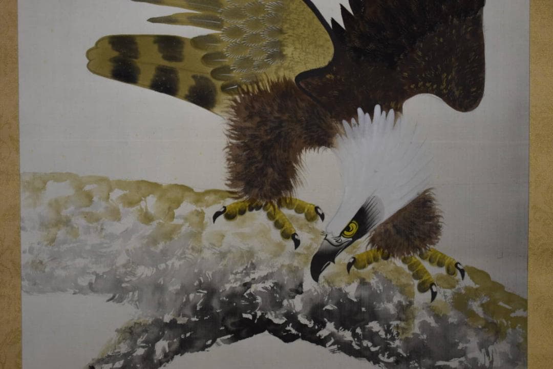 真作/翠明/松鷹図/桐共箱付/布袋屋掛軸HF-76