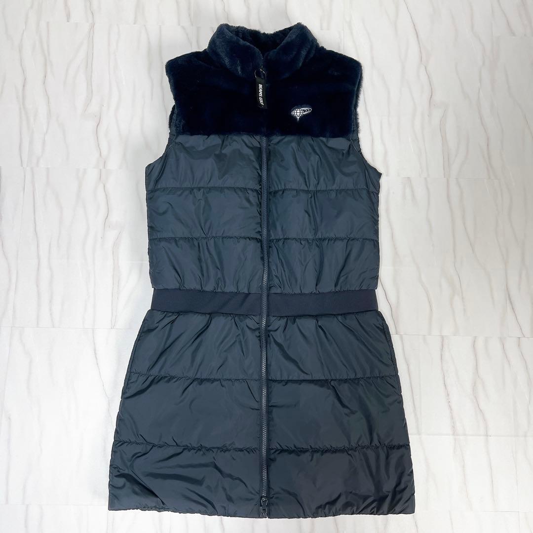 《美品》BEAMS GOLF ボア ダウンワンピース 防寒 ネイビー Ｌサイズ
