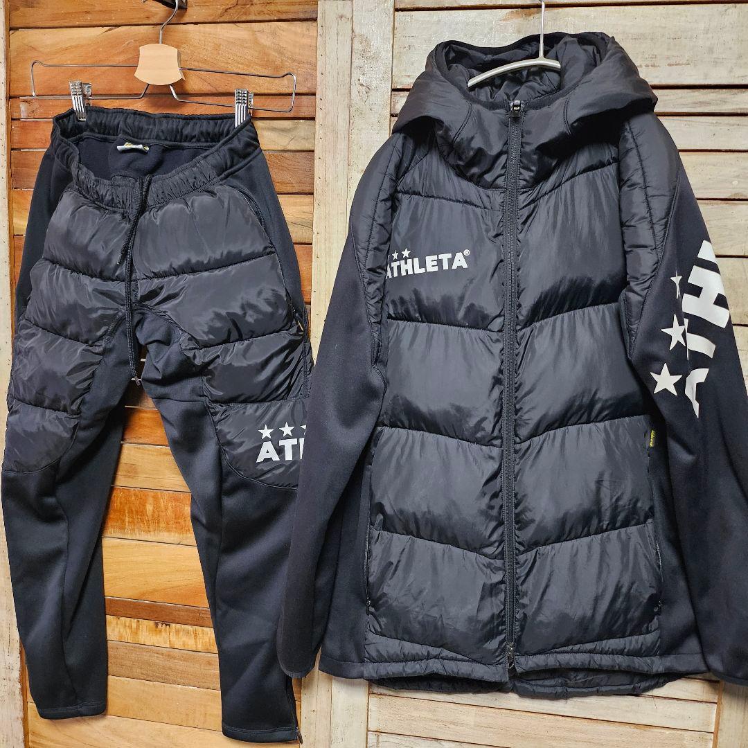 アスレタ 中綿 ウィンドブレーカー 上下セットアップ ジャケット 防寒 黒 S