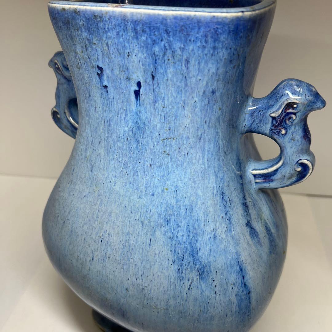 中国清時代　均窯鳥耳花瓶　高さ約30.5㎝　東Y7-1208☆2Fトコエサ