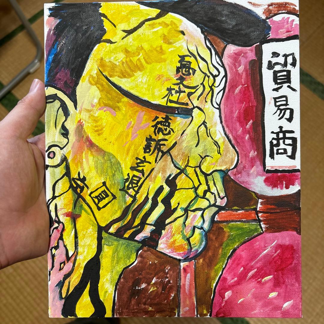 水彩絵、江戸時代の人の顔