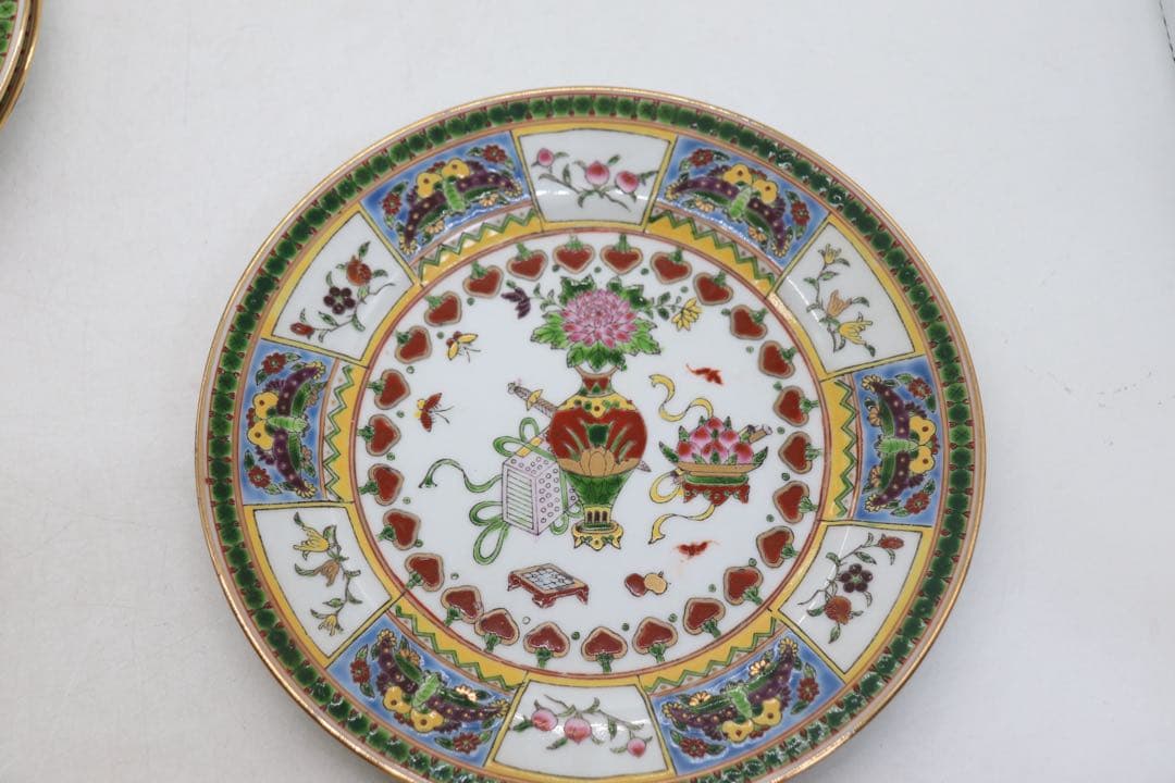 中国　1970年代　景徳鎮製　粉彩祥瑞紋大皿4点　送料込み260104