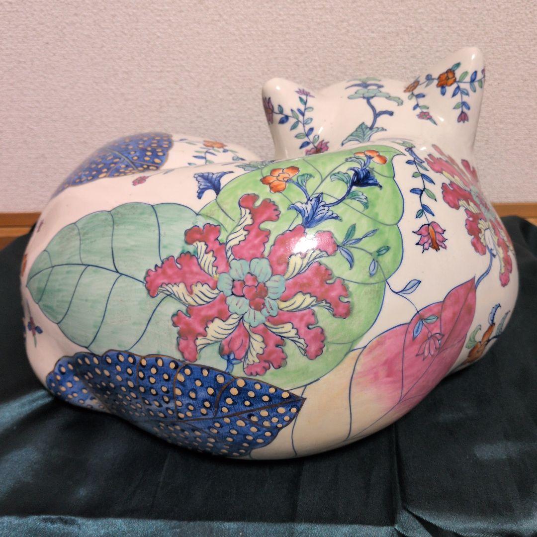 景徳鎮 雅玩珍蔵 眠り猫 招き猫 中国美術 色絵 金彩 骨董品 古美術