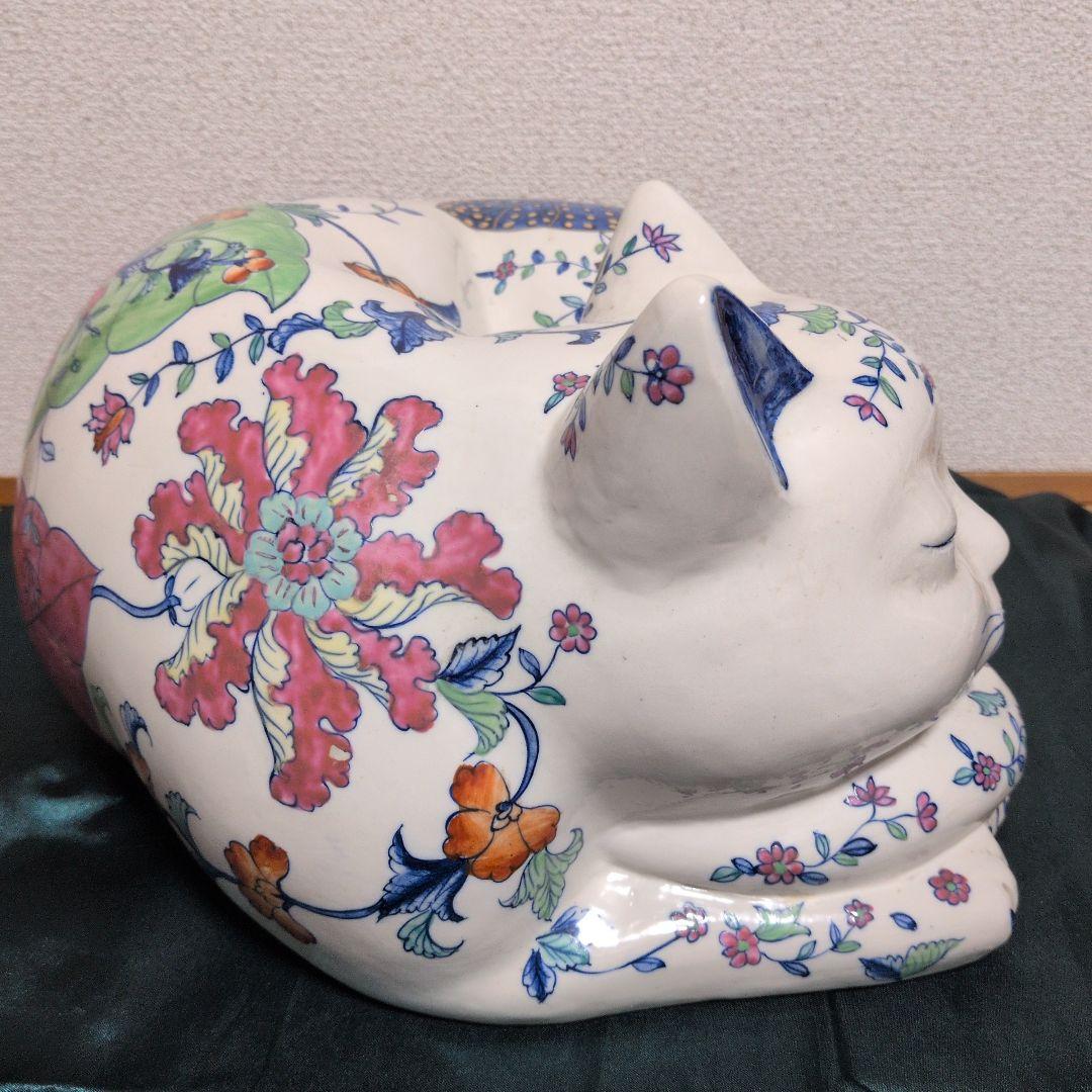 景徳鎮 雅玩珍蔵 眠り猫 招き猫 中国美術 色絵 金彩 骨董品 古美術