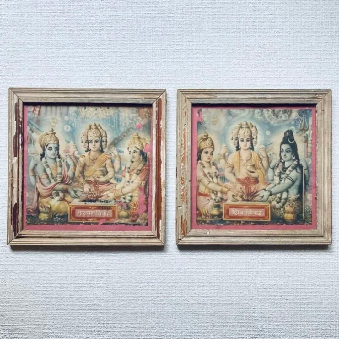 シヴァ　ビシュヌ　ブラフマー　ビンテージポスター　額縁付