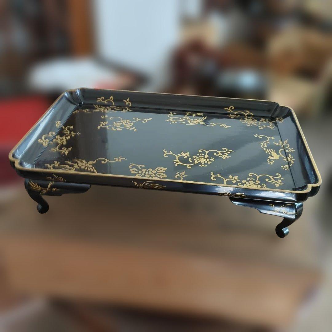 骨董 飾り台 猫脚 蒔絵 硯台 木製漆器 美品 脚付き　お膳　木箱