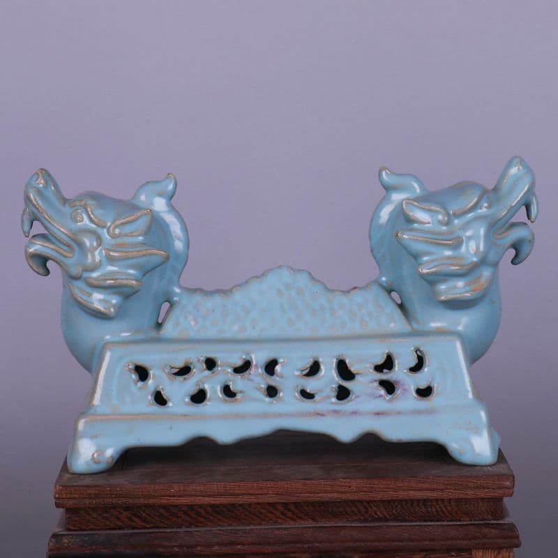 宋汝窯双龍筆架  書道具 文房具 工芸品 美術品 置物