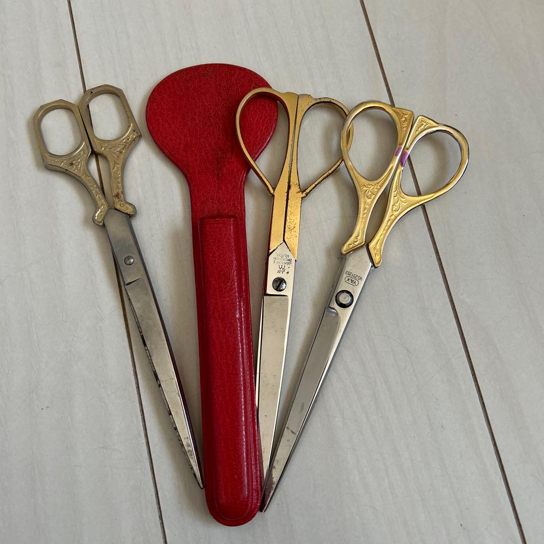 レトロはさみ3本セット 赤いケース付き