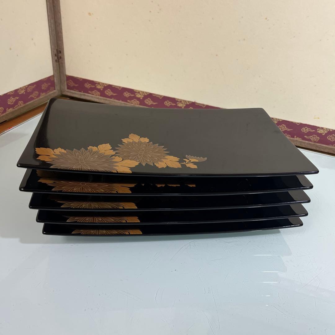 漆器　牡丹蒔絵　さしみ皿　寿司皿　盛り皿　5枚￼