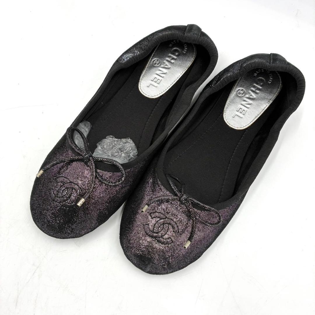 シャネル CHANEL バレエシューズ 37 23.5cm 黒 ブラック